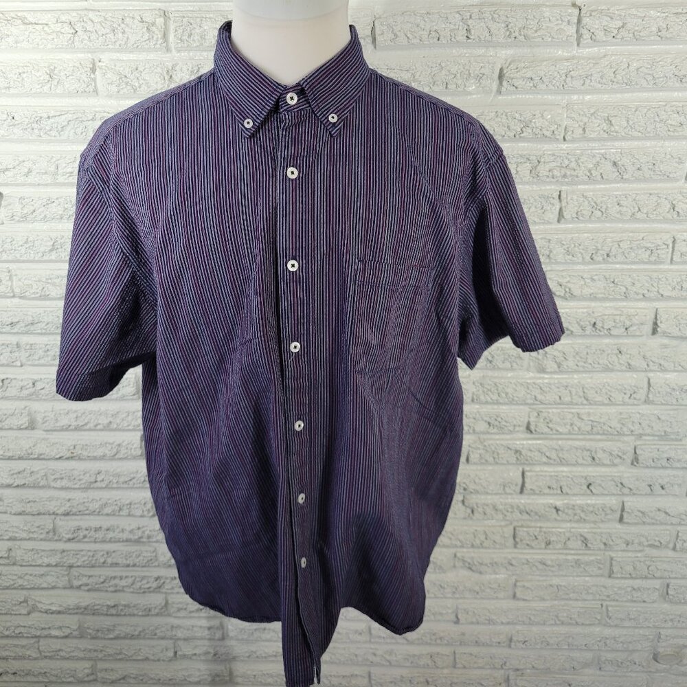 Roundtree Yorke Mens XXL Shirt Blue Striped Seersucker Short Sleeve STR180E